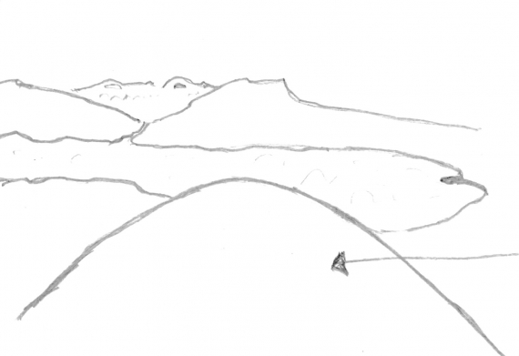 Tegning av et fjell/haug