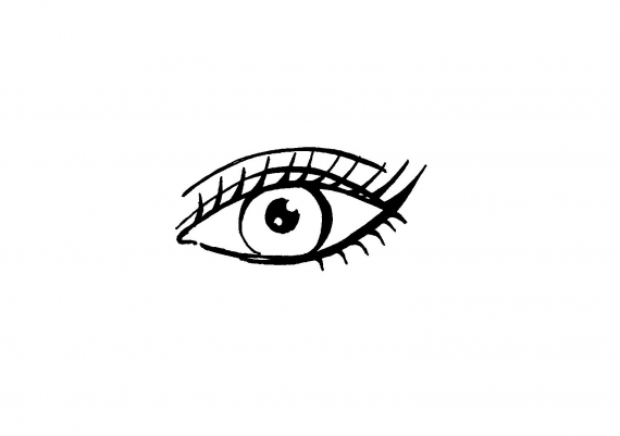 Tegnet bilde av et øye med markerte og lange øyevipper.