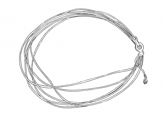 Tegning av en lasso med čoarvegiella, klartgjort for sette rundt hals og kropp.