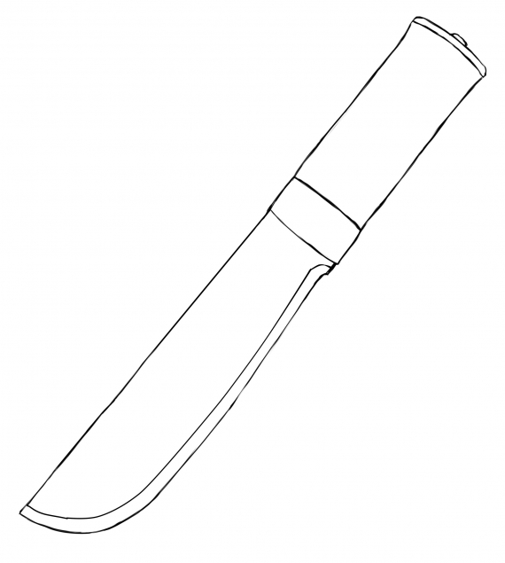 Tegning av en stor samekniv.