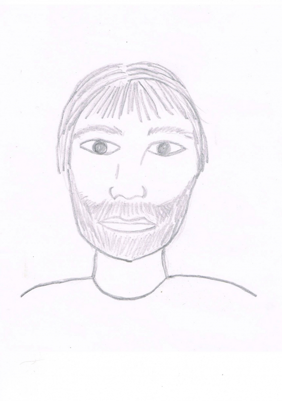 Tegning av en mann med skjegg.
