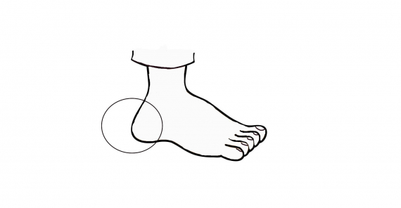 Tegning av en fot med fokus på hælen.