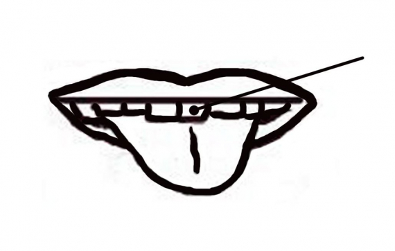 Tegning av en munn med fokus på tennene.