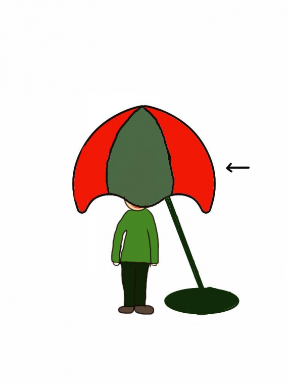 Tegnet bilde av en gutt med parasoll over hodet