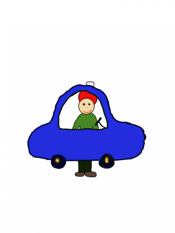 Tegning av en gutt som står bakom en bil.