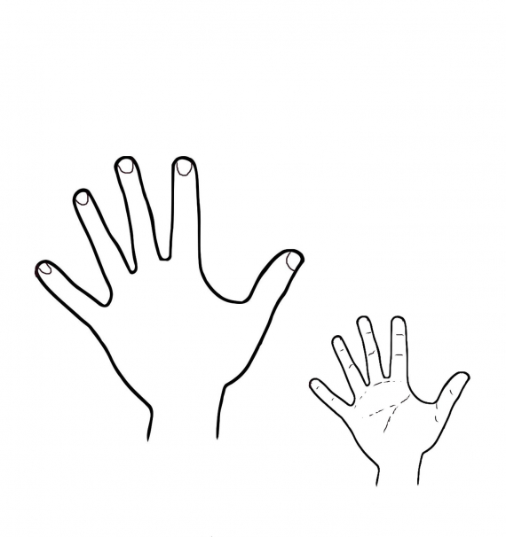Tegning av to hender med fem fingre.