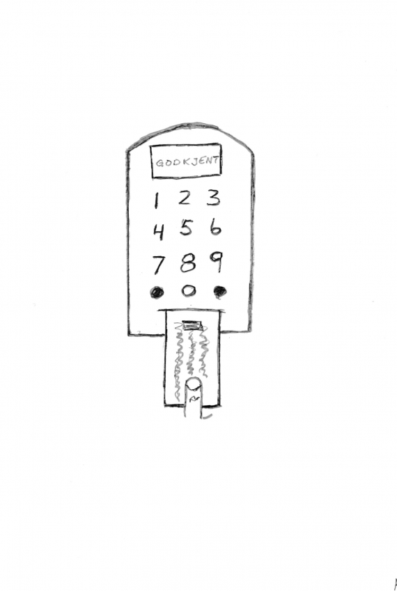 Tegning av en betalingsautomat med et betalingskort.
