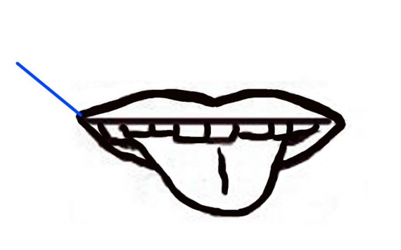 Tegning av en munn med fokus på munnviken.