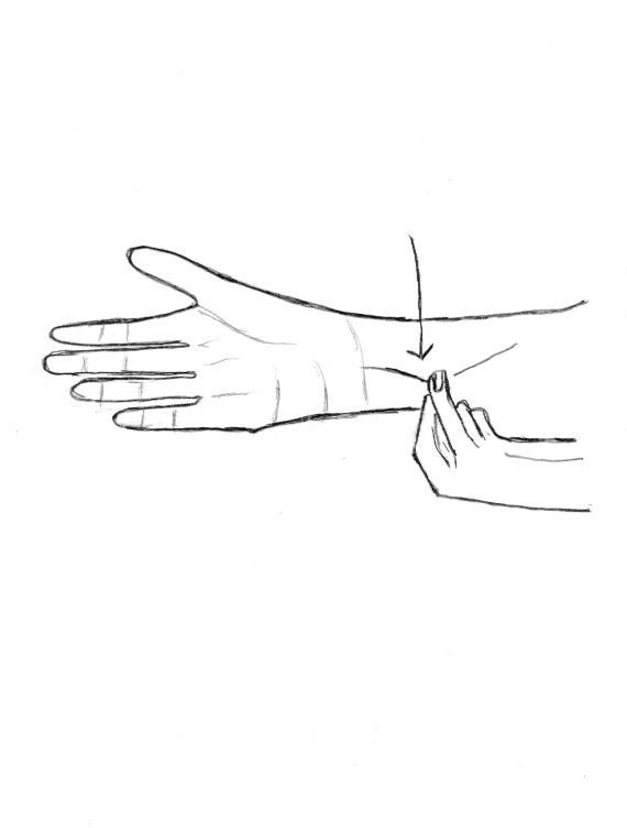 Tegning av hender med fokus på huden.