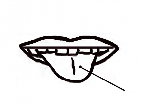 Tegning av en munn med fokus på tunga.