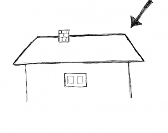 Tegning av et hus med fokus på taket.
