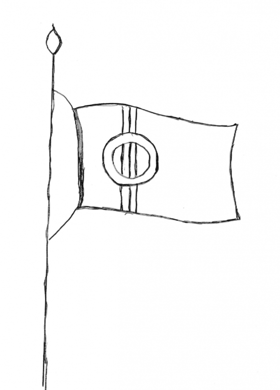 Tegning av en flaggstang med det samiske flagget.