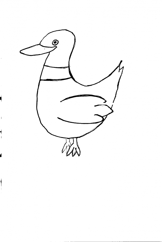 Tegning av en and.