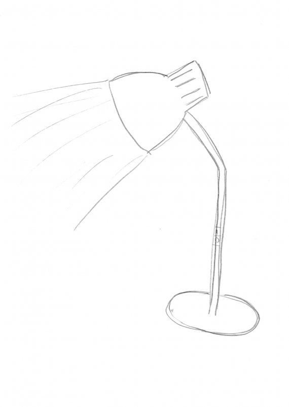 Tegning av en bordlampe.