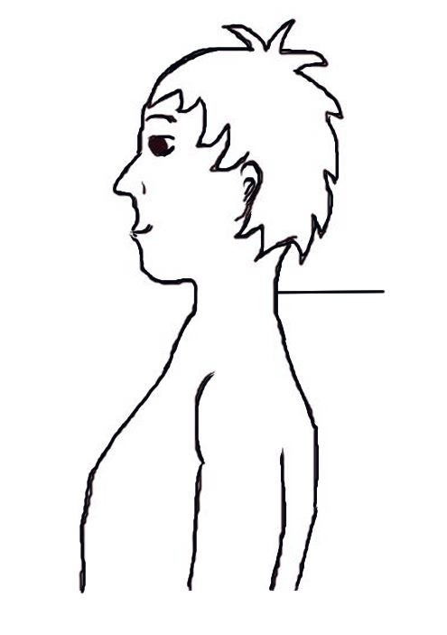 Tegning av ett menneske med fokus på nakken.