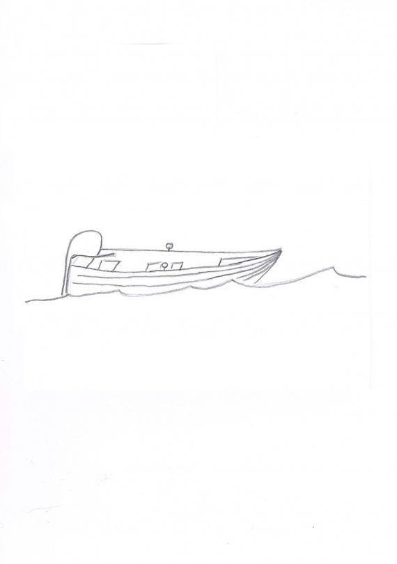 Tegning av en robåt.