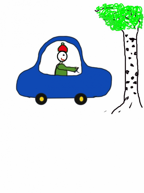 Tegnet bilde av en bil som har parkert foran et træ.