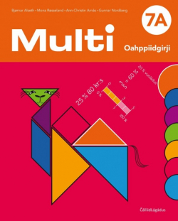 Omslag av matematikkboka Mulit 7a, med bilde av matematiske figurer.