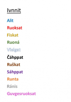 Liste over alle fargene på nordsamisk.