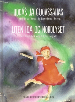 Omslag av boka liten ida og nordlyset, med illustrasjon av en jente som danser under nordlyset.