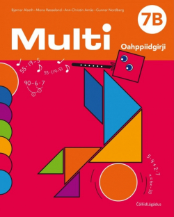 Omslag av boka Multi 7b elevbok, med matematiske figurer. 